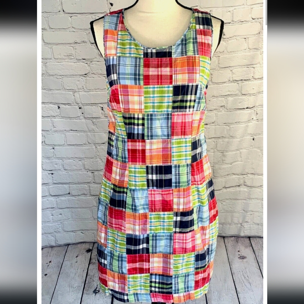 LL Bean Madras Plaid Patchwork Dress Sz.10P